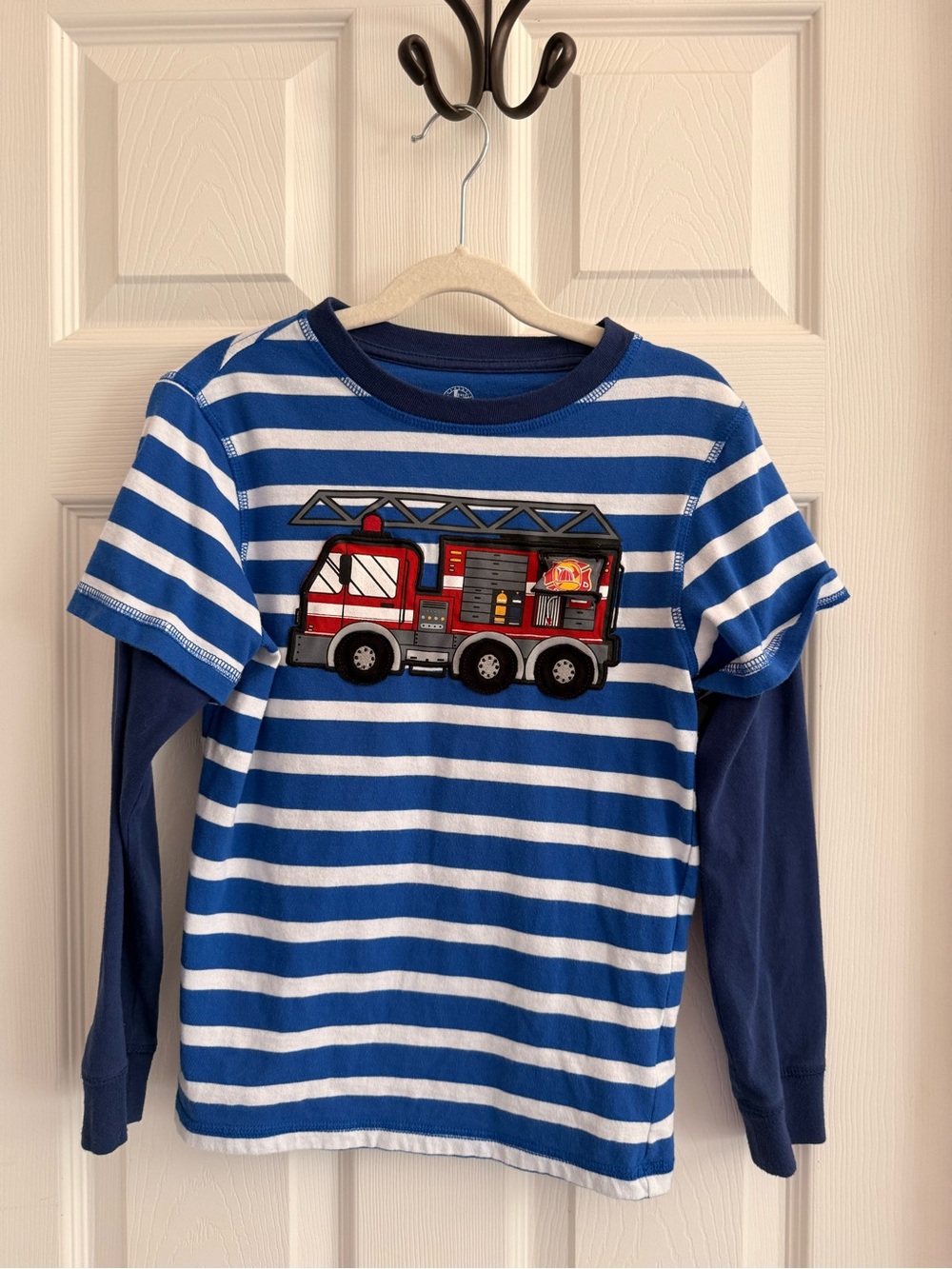 J. Khaki Blue & White Striped Long-Sleeve Fire Truck Tee
